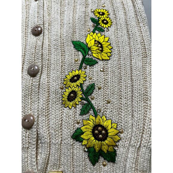 Vintage Mesh Knit SunFlower Embroidered Button Sweater Vest Women Sz Small USA - Picture 10 of 12